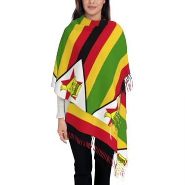 Imagem de Cachecol mulher - cachecol novo com franjas a bandeira Zimbábue cachecóis compridos inverno com estampado símbolos nacionais grandes xailes envoltórios para vestidos de noite senhoras honra cachecóis