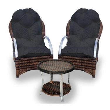 Imagem de Conjunto de Poltronas Fibra Sintética Paris Alumínio - 2 Poltronas + 1