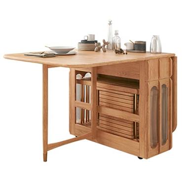 Imagem de Mesa de jantar dobrável extensível, mesa de cozinha de folha de gota de madeira, design de borda redonda, economia de espaço, mesa de jantar compacta multifuncional para sala de estar de restaurante