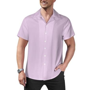 Imagem de Blush Lavender-52 Camisa Havaiana Masculina Manga Curta Camisa de Praia Casual de Verão, Blush Lavender-52, M