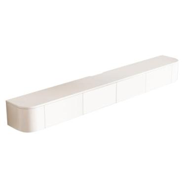 Imagem de CUTPOIY Suporte de TV montado na parede, armário de armazenamento de TV de madeira maciça com gavetas, centro de entretenimento doméstico, mesa de console de mídia moderna, suporte de TV branco
