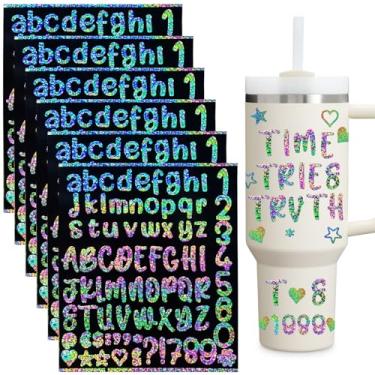 Imagem de Adesivos de vinil com letras cursivas à prova d'água para Stanley Cup, etiquetas de logotipo personalizadas para copos de 1,134 g/850 g e garrafas de água, 6 peças de adesivos de letras do alfabeto