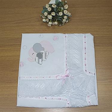 Imagem de Manta Infantil para Bebê com Lasie 100% Algodão - Elefante Chevron Rosa
