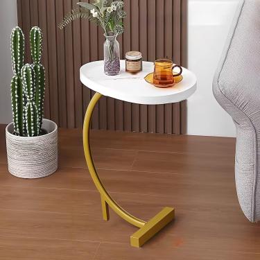 Imagem de Mesa De Sofá, Mesa De Cabeceira Em Forma De C, Mesa Lateral De Sofá Mesa De Lanche Para Laptop De Escritório Moderno Mesas De Centro De Perna De Metal Para Sala De Estar Q, Gold-frame, C