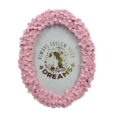 Imagem de Porta-retrato oval 12 x 18 cm em relevo, flores em relevo, art déco, molduras florais 12 x 18 cm, floral para mesa e parede, com vidro frontal, decoração de casa (rosa)