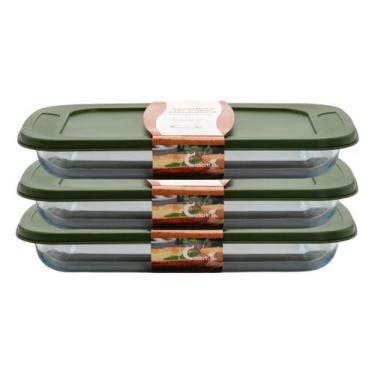 Imagem de 3 Forma Vidro Retangular 1,6L c/ Tampa Cor Sortida Travessa - CasaVita