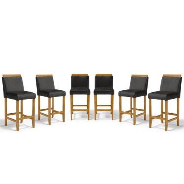 Imagem de Kit Com 6 Banquetas Eloá Madeira Maciça Assento Estofado Para Bancada 