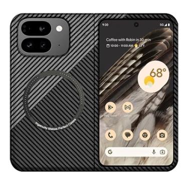 Imagem de FLURIKA Capa magnética para Google 9 Pro Pixel Fold compatível com carregador MagSafe de fibra de carbono fina, ultrafina, fibra de aramida, antiarranhões, à prova de choque, capa de telefone