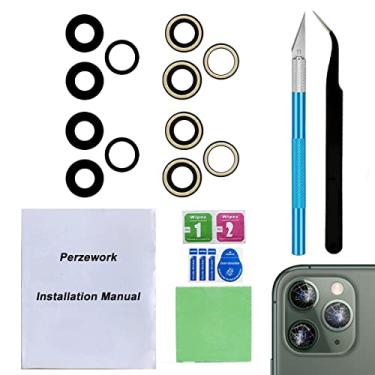 Imagem de Perzework Conjunto de 2 peças originais de substituição de vidro da câmera traseira traseira para iPhone 11 Pro Max e iPhone 11 Pro com adesivo pré-instalado e kit de ferramentas de reparo