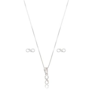 Imagem de Conjunto Colar e Brincos Minimalistas Infinito Prata 925 - Atraktiva J