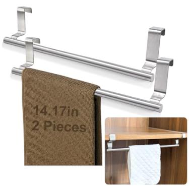 Imagem de Mziart Suporte de toalha de cozinha, pacote com 2 toalheiros sobre a porta, barra de toalha para porta de armário de aço inoxidável, almofada protetora de espuma EVA e blocos autoadesivos