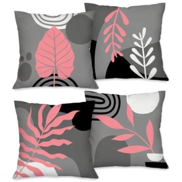 Imagem de Capas de Almofadas Decorativas para Sofá Tecido Poliester Tamanho 45cm x 45cm Quadrada com Ziper Invisivel Outono Estampa Flora Urbana Rosa kit com 4 capas
