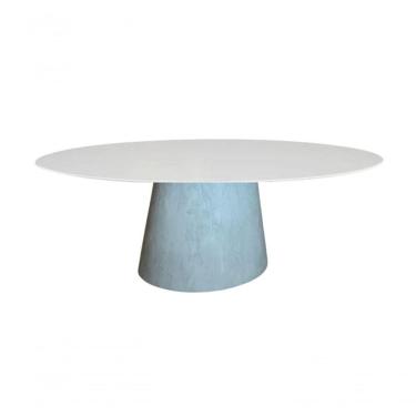 Imagem de Mesa De Jantar Cone Cimento Queimado Oval 235x122 Cm Tampo Laqueado Cor Branco