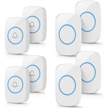 Imagem de Kit de campainha sem fio à prova d'água, 8 peças, 4 peças, campainha doméstica com 4 receptores, alcance de 300 metros, 5 níveis de volume com 60 campainhas e flash LED (branco)