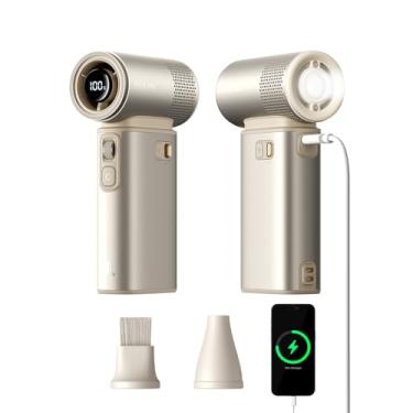 Imagem de JISULIFE Ventilador portátil de mão Ultra2, 9000mAh máx. 25 horas, 5 em 1, ventilador turbo de 100 velocidades recarregável 18 W Power Bank com lanterna, estrutura de metal, multifuncional, presentes