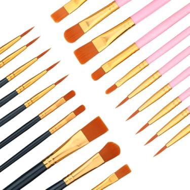 Imagem de Rabbitale Conjunto de 20 pincéis de tinta preta e rosa - Pincéis de nylon para artistas de cabelo para pintura a óleo, aquarela e acrílica - Ideal para arte em tela, rock e unhas - Ótimo presente para