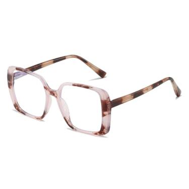 Imagem de Armação de óculos retrô transparente anti-luz azul feminina com dobradiça de mola masculina (padrão)