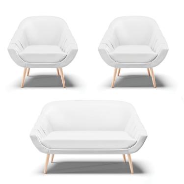 Imagem de Kit 01 Namoradeira E 02 Poltronas Corino Natural Branco