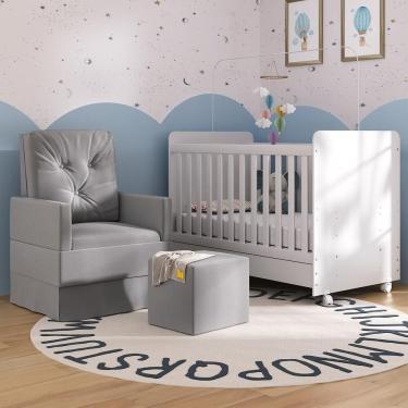 Imagem de Berço Americano 3X1 Com Poltrona De Amamentação E Puff Pimpolho Mp4077 Branco/Cinza Branco/Cinza