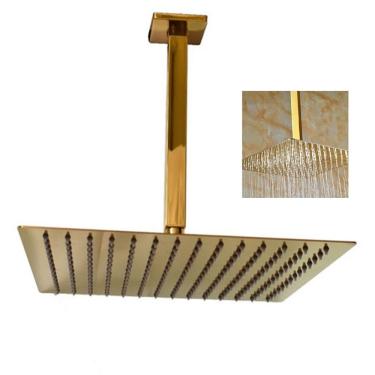 Imagem de Ducha Chuveiro Teto Slim Inox 20X20 Dourado Luxo Suporte Quadrado Piscina Banheiro