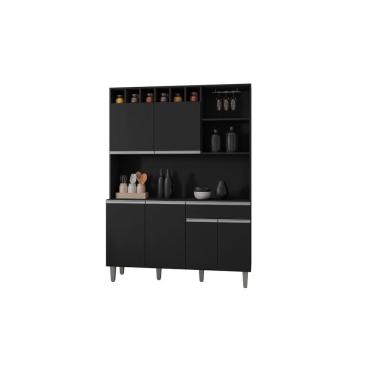 Imagem de Kit Cozinha Compacta 130 Cm Com 6 Portas E 1 Gaveta Alice Preto Fosco