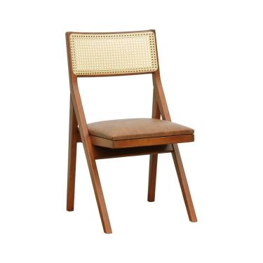 Imagem de Cadeira Ypê Madeira Maciça E Telinha Natural - Amêndoa Assento Estofado Corano Marrom Mescla