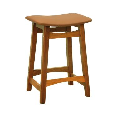 Imagem de Banco Médio Confort Madeira Maciça Assento Anatômico - Amêndoa Estofado Corano Caramelo