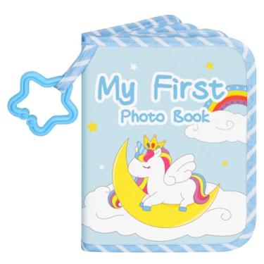 Imagem de Lanpn Álbum De Fotos Bebê Com 17 4X6, Livro Família My First Tecido Macio Cartão Nome E Etiqueta Adesiva, Lembrança Para Chá Recém-Nascido Menino (Unicórnio)