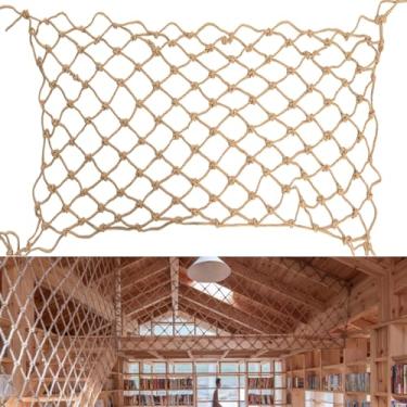 Imagem de Ganggend Rede De Corda Cânhamo (4 Pés X 8 Pés) Segurança Escalada Juta Natural Resistente Para Varandas, Escadas, Cercas, Proteção Jardim E Playground Decoração Interna Externa