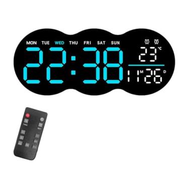 Imagem de Ioensy Relógio de parede digital LED despertador eletrônico grande display com luz noturna versátil para academia escritório decoração de parede cozinha loja, Tela Azul