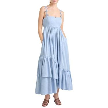 Imagem de Cinq à Sept Vestido Bailey feminino de linho, Hortênsia azul, 44