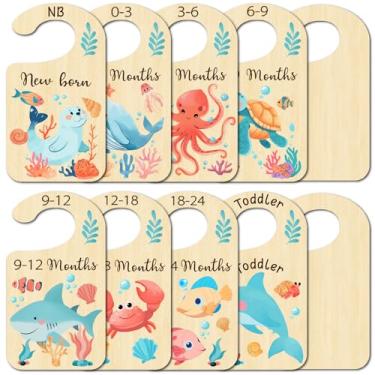 Imagem de CRASPIRE 10 peças divisórias de armário de vida marinha bonito animal oceano dupla face organizador de madeira pendurado placa divisores tamanho material recém-nascido 24 meses criança pequena para