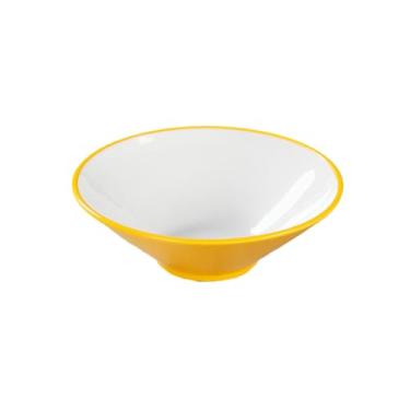 Imagem de TROSIQUANJIA Tigela de macarrão resistente ao calor Zhongcai com esmalte simples de cor sólida estilo chinês para uso doméstico - tigela de chapéu amarelo e branco de 23 cm