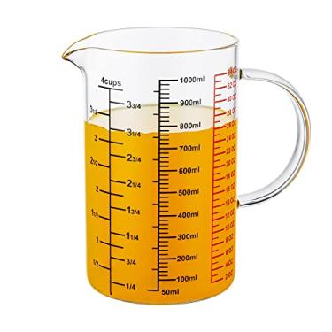 Imagem de Ackers Science Copo medidor de vidro – [cabo isolado | bico em forma de V] – Feito de copo medidor de vidro de borossilicato alto para cozinha ou restaurante, fácil de ler, 1000 ml (1000 ml, 4 xícaras)
