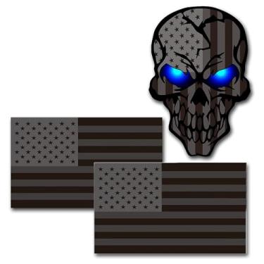 Imagem de 3 adesivos de bandeira americana, decalque de caveira com adesivos de vinil preto de 12,7 cm para caminhões, jipes, vans, mulheres, homens, motocicletas, laptops, skates, bicicletas (preto)