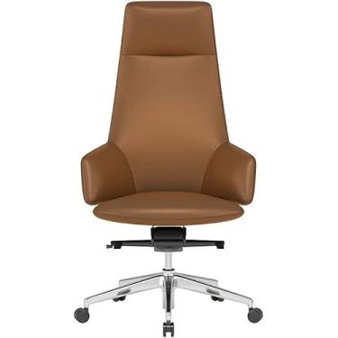 Imagem de Cadeira De Mesa De Couro Elegante, Cadeira De Computador Ergonômica Sedentária Respirável Confortável, Cadeira De Escritório Giratória Executiva Fácil De Montar, Brass-