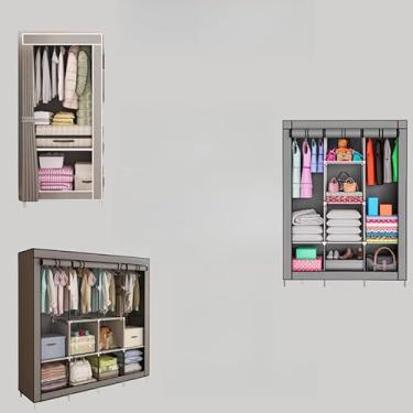 Imagem de Guarda Roupa Dobrável Organizador De Roupas Armário Grande(CINZA,SOLTEIRO)