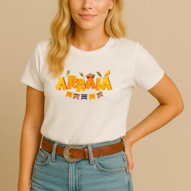 Imagem de Camiseta Festa Junina Estampa Arraiá Bandeirinha Feminina São João Arr