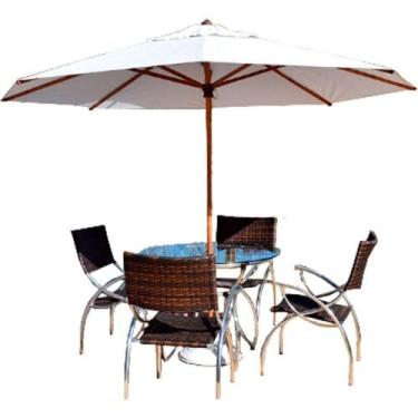 Imagem de Jogo Mesa 4 Cadeiras Fibra + Ombrelone De Piscina Jardim - Sarah Móvei