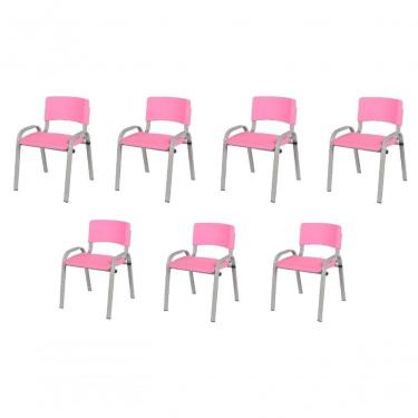 Imagem de Kit 7 Cadeira Iso Infantil Creche, Escola Base Cinza Rosa