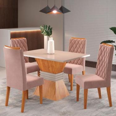 Imagem de Mesa de Jantar 4 Lugares Cristal Mel/Blonde/Veludo Rosa - Pnr Móveis, 