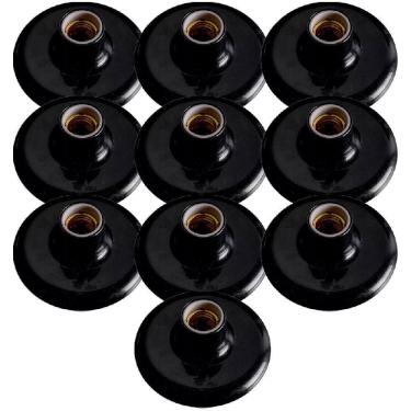 Imagem de 10 Plafon Plafonier Bocal Porcelana 100W 250V Preto - Ilumi