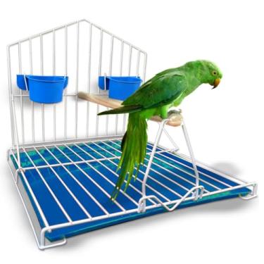 Imagem de Gaiola para papagaios Habitat para pássaros (BRANCO-AZUL)