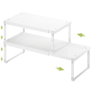 Imagem de RUILALIFE Prateleira organizadora de armário expansível com altura ajustável, suporte empilhável para bancada de cozinha, suporte de prateleira ajustável para balcão de cozinha, despensa, armário
