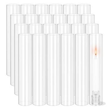 Imagem de 24 peças de suporte de vela Hurricane, 6,3 cm L x 35,5 cm A, manga cilíndrica de vidro aberto, suporte de vela de cilindro de vidro transparente, tampa de tubo de chaminé de chama aberta, vidro