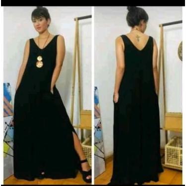 Imagem de Vestido  longo  regatão com  fenda lateral - Neide modas, Preto, G1