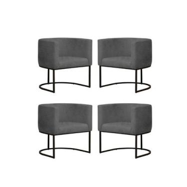 Imagem de Kit 4 Poltronas Reforçada Decorativa Sala Gabriela Base Ferro Preta Su