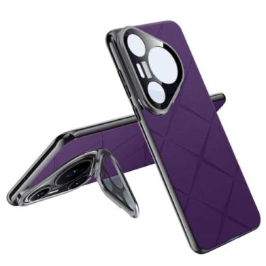Imagem de HAO RIYLN Capa para Huawei Pura 70 Ultra/70 Pro/70, com capa de lente, função de suporte, proteção à prova de choque, capa de telefone comercial, roxa, 70 Pro
