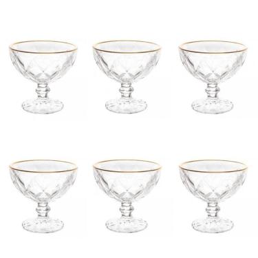 Imagem de Taças De Vidro Com Fio De Ouro Para Sobremesa 6 Peças 250 Ml Diamonds Lyor