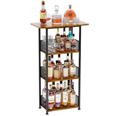 Imagem de Eyteenokk Rack de vinhos piso independente: rack de vinho de uísque de 4 níveis mini bar, armário de bebidas - bar doméstico para garrafas, coqueteleira, canecas-(59,9 x 30 x 101,6 cm)